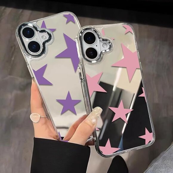 Iphone 16 15 14 Glossy Mirror Case Pink Cute Kawaii Star Wireless Charging Case - Picture 2 of 4